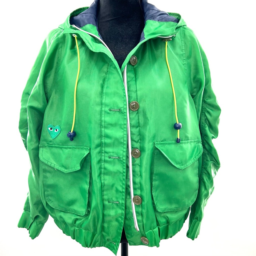 J. Crew Semi Cropped Green Utility Jacket Hooded w/ heart detail Sz. S